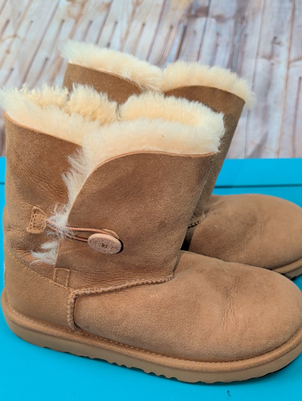 UGG Chestnut Suede Shearling Kids Button Boots Size 4